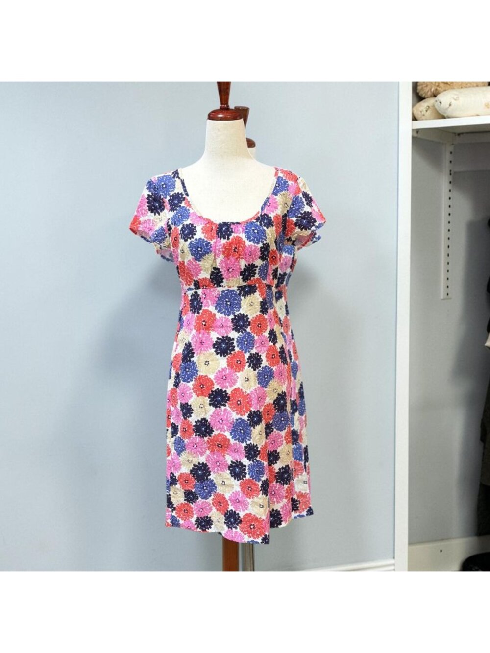 Boden Floral Sheath Dress US 2R Pink Blue Cotton Short Sleeve Summer Dress